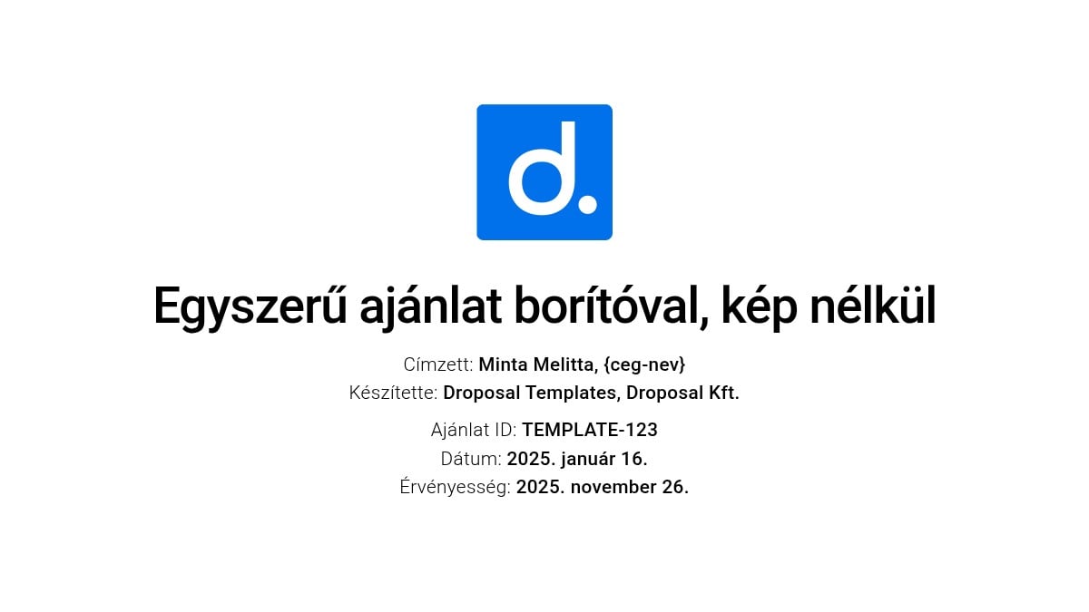 Egyszerű ajánlat borítóval, kép nélkül