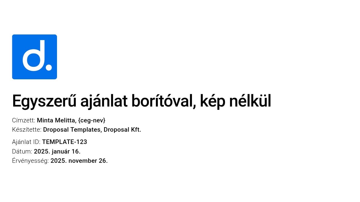 Egyszerű ajánlat borítóval, kép nélkül