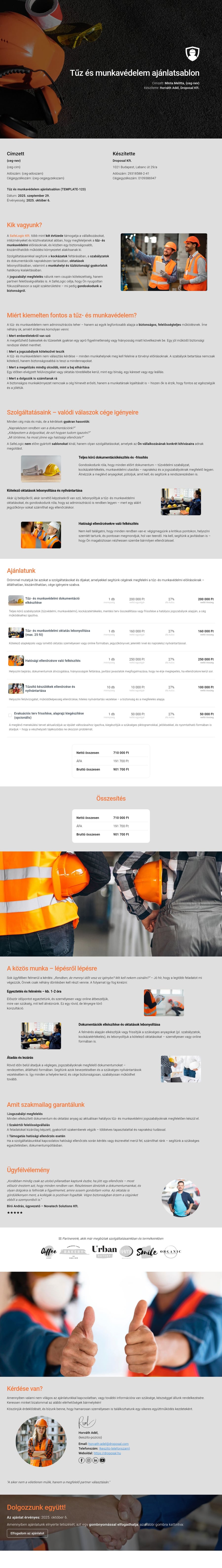 Tűz és munkavédelem ajánlatsablon sablon screenshot