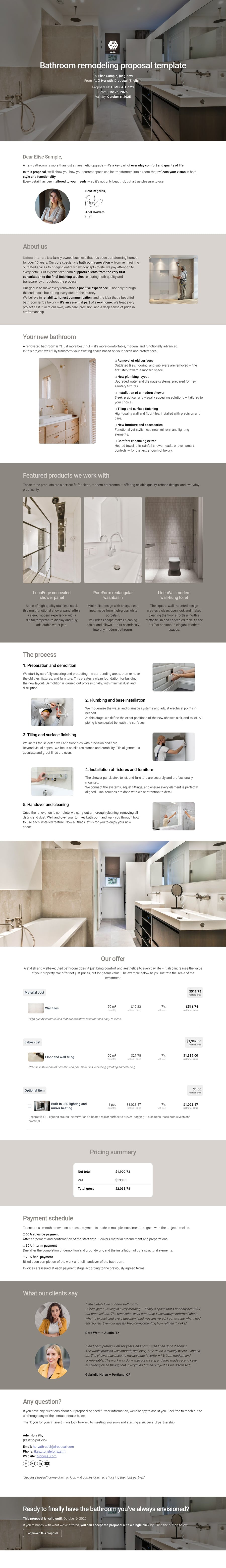 Bathroom remodeling proposal template template screenshot