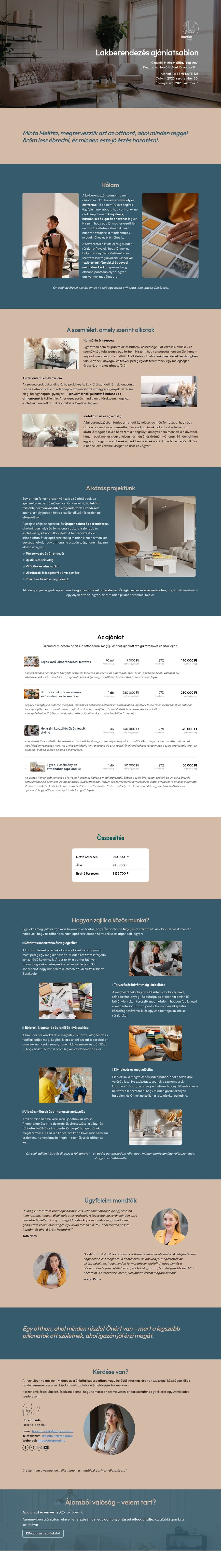 Lakberendezés ajánlatsablon sablon screenshot