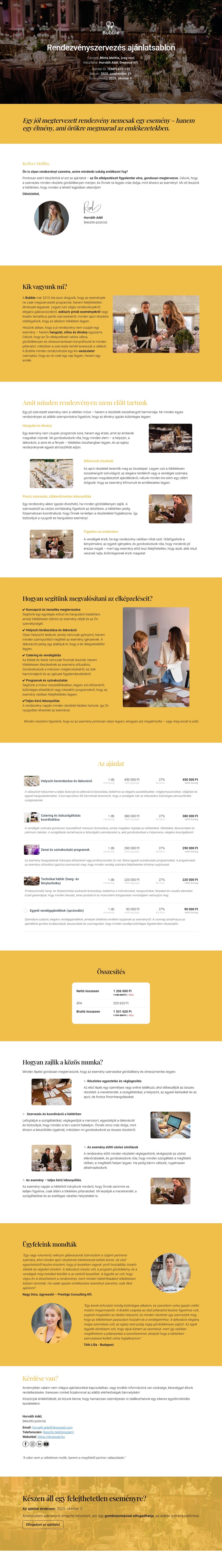 Rendezvényszervezés ajánlatsablon sablon screenshot