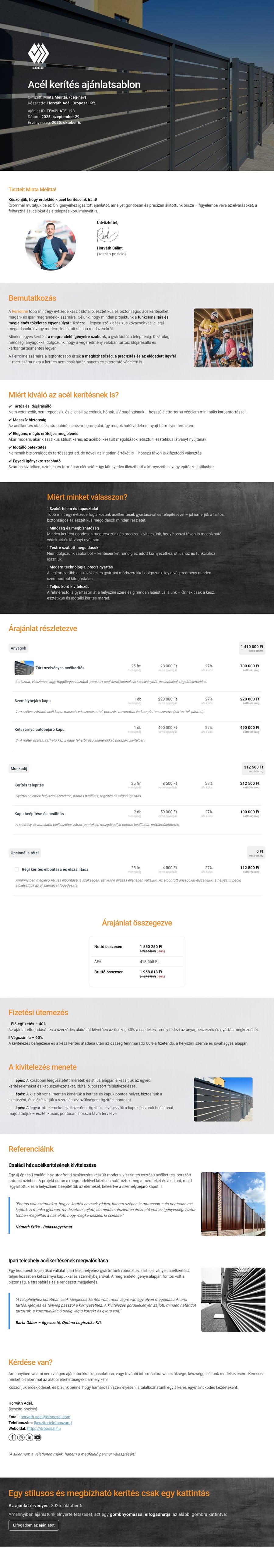 Acél kerítés ajánlatsablon sablon screenshot