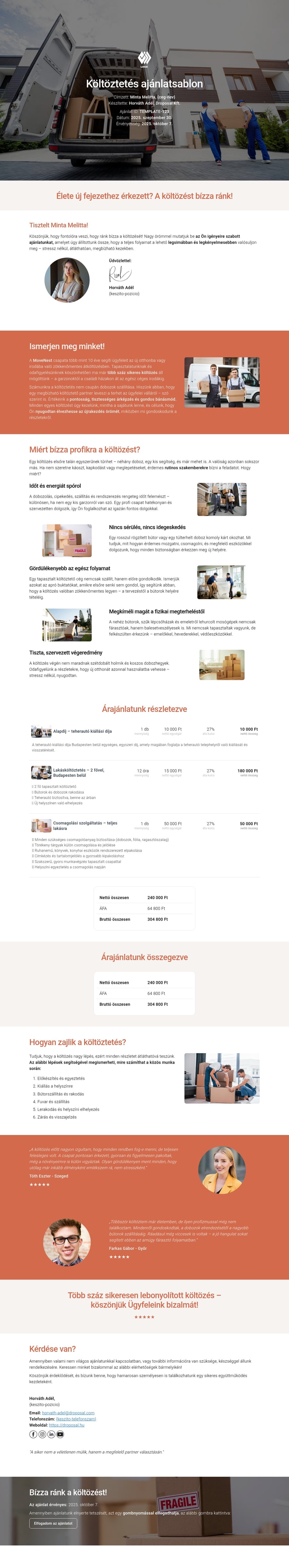 Költöztetés ajánlatsablon sablon screenshot