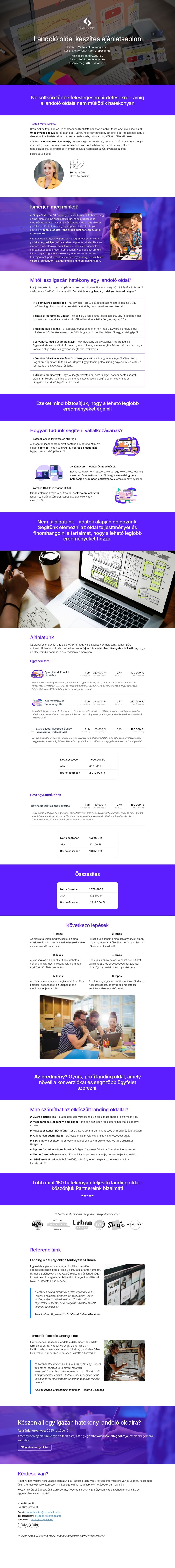 Landoló oldal készítés ajánlatsablon sablon screenshot