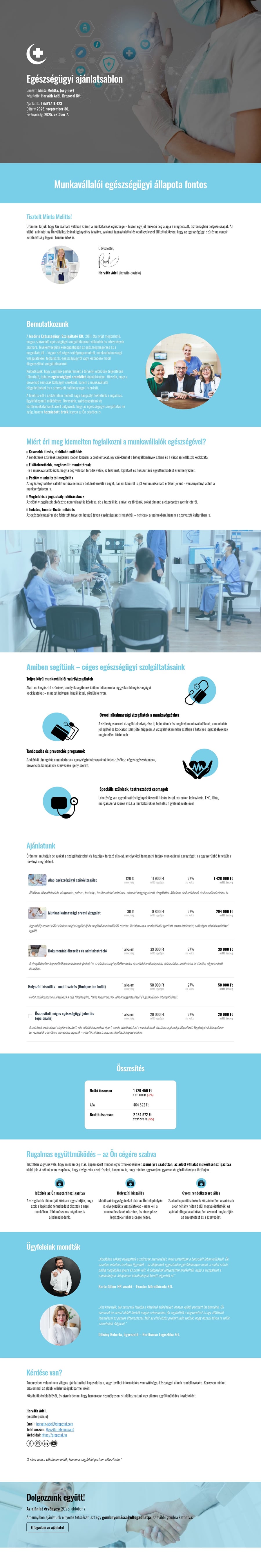 Egészségügyi ajánlatsablon sablon screenshot