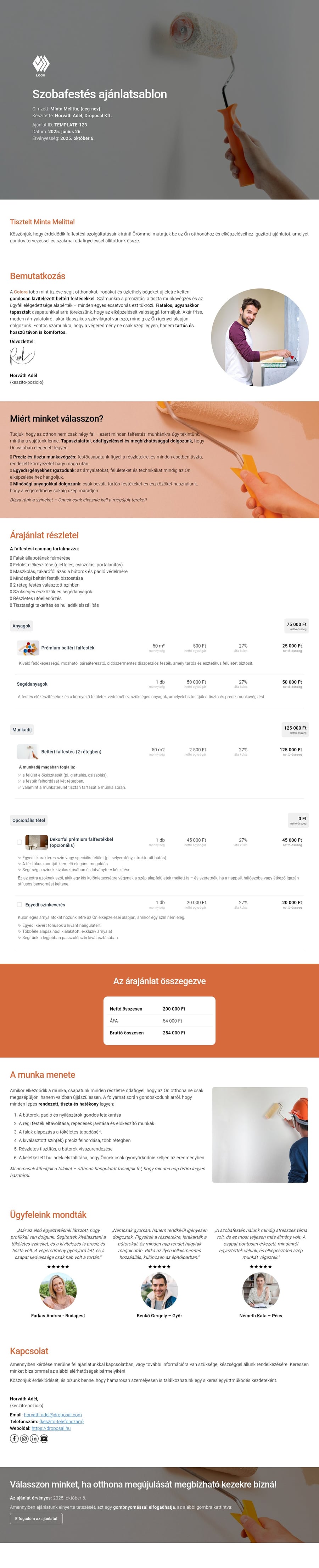 Szobafestés ajánlatsablon sablon screenshot
