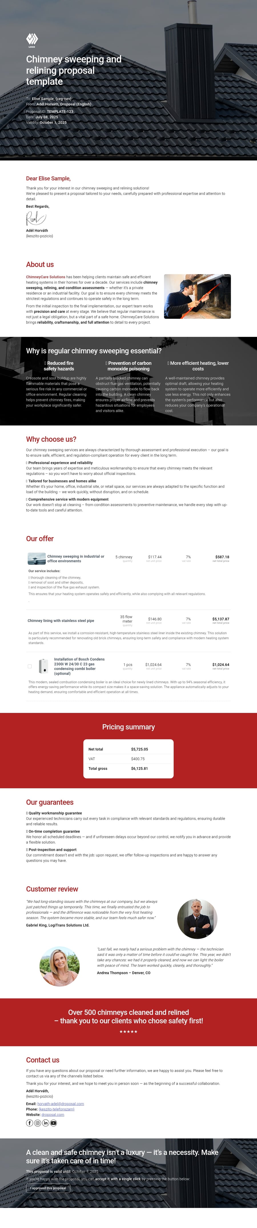 Chimney sweeping and relining proposal template template screenshot