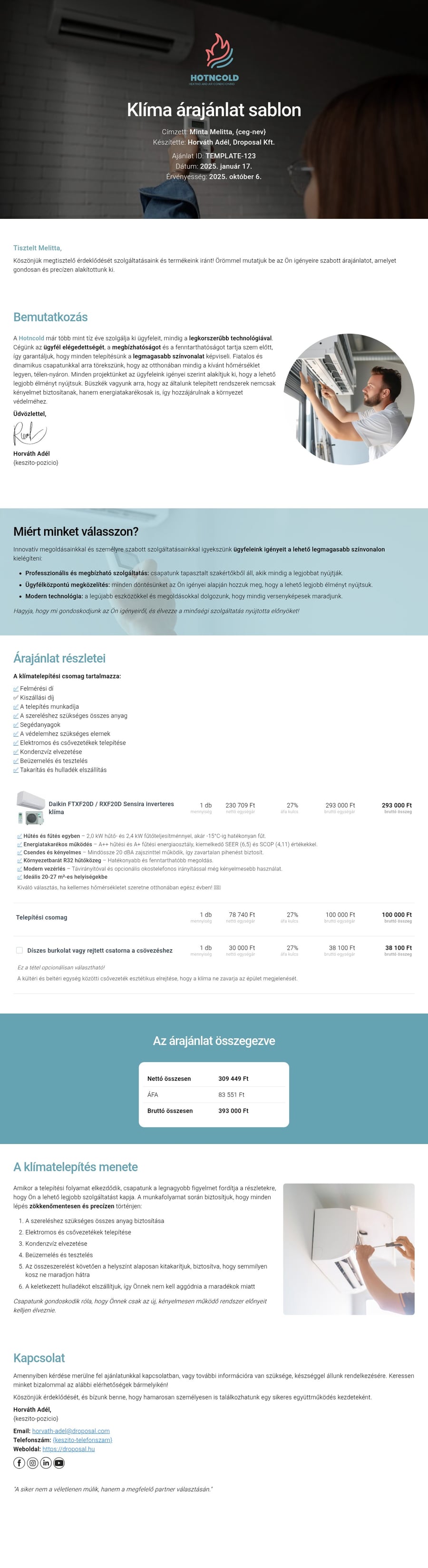 Klíma árajánlat sablon sablon screenshot