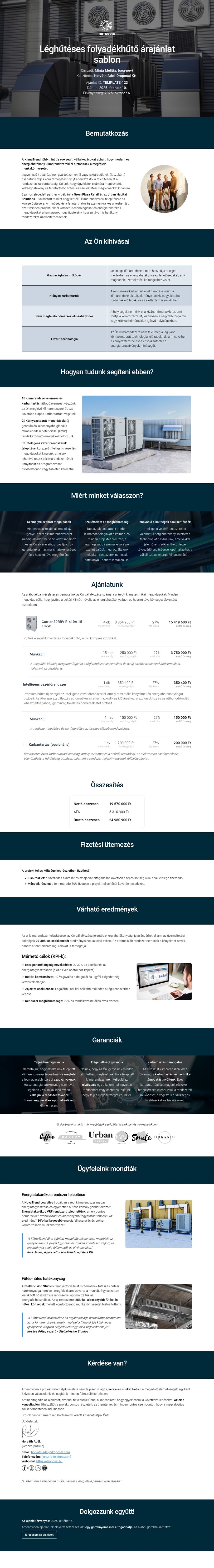 Léghűtéses folyadékhűtő árajánlat sablon sablon screenshot