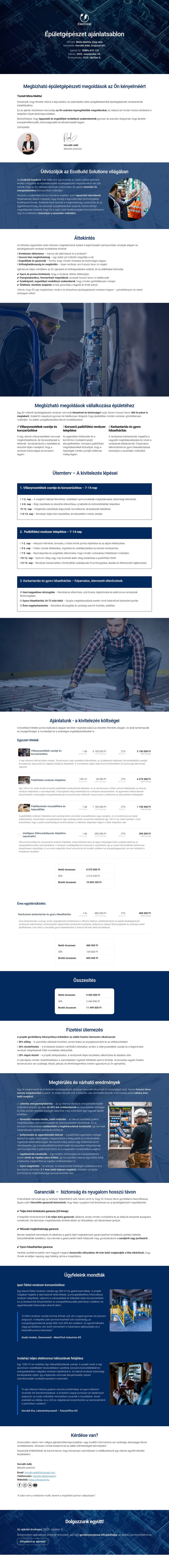 Épületgépészet ajánlatsablon sablon screenshot