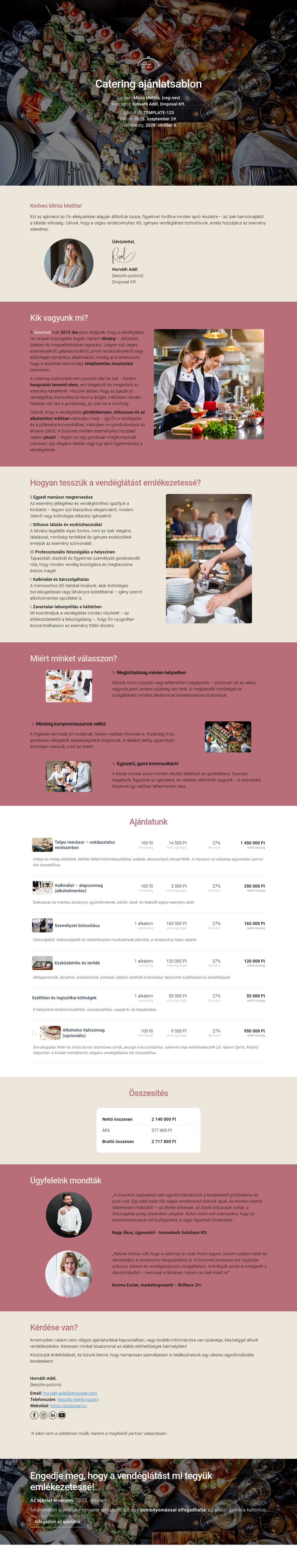Catering ajánlatsablon sablon screenshot