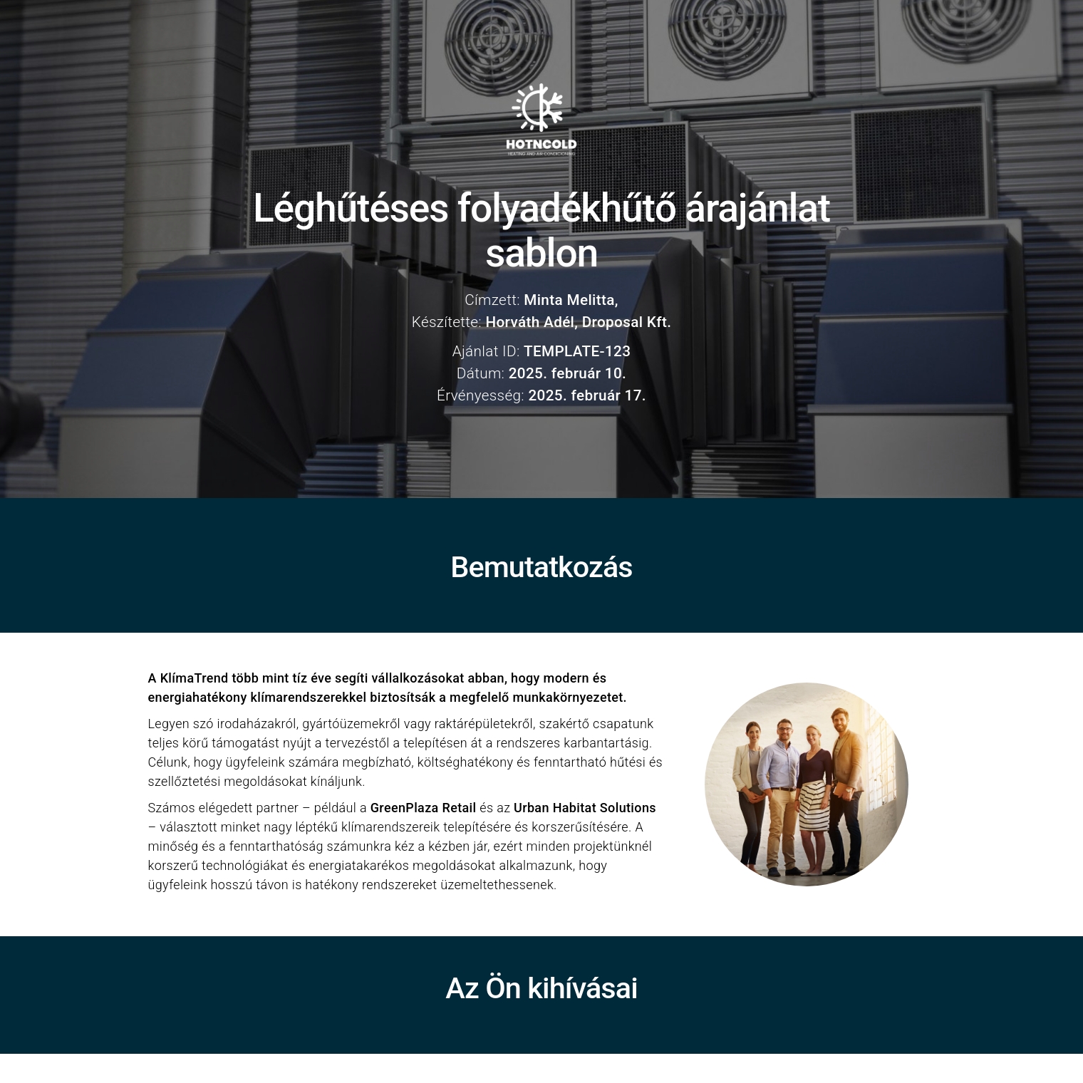 Léghűtéses folyadékhűtő árajánlat sablon