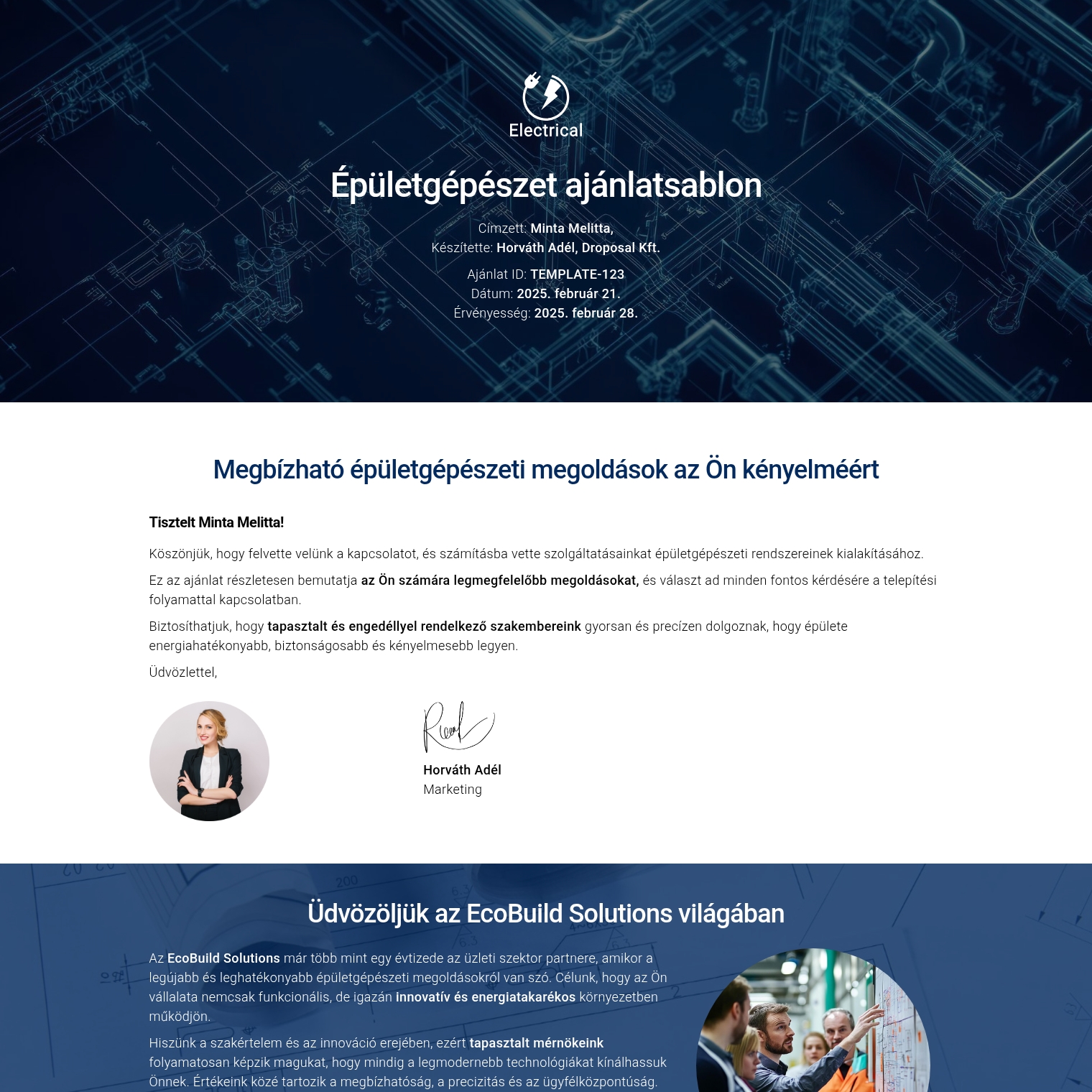 Épületgépészet ajánlatsablon