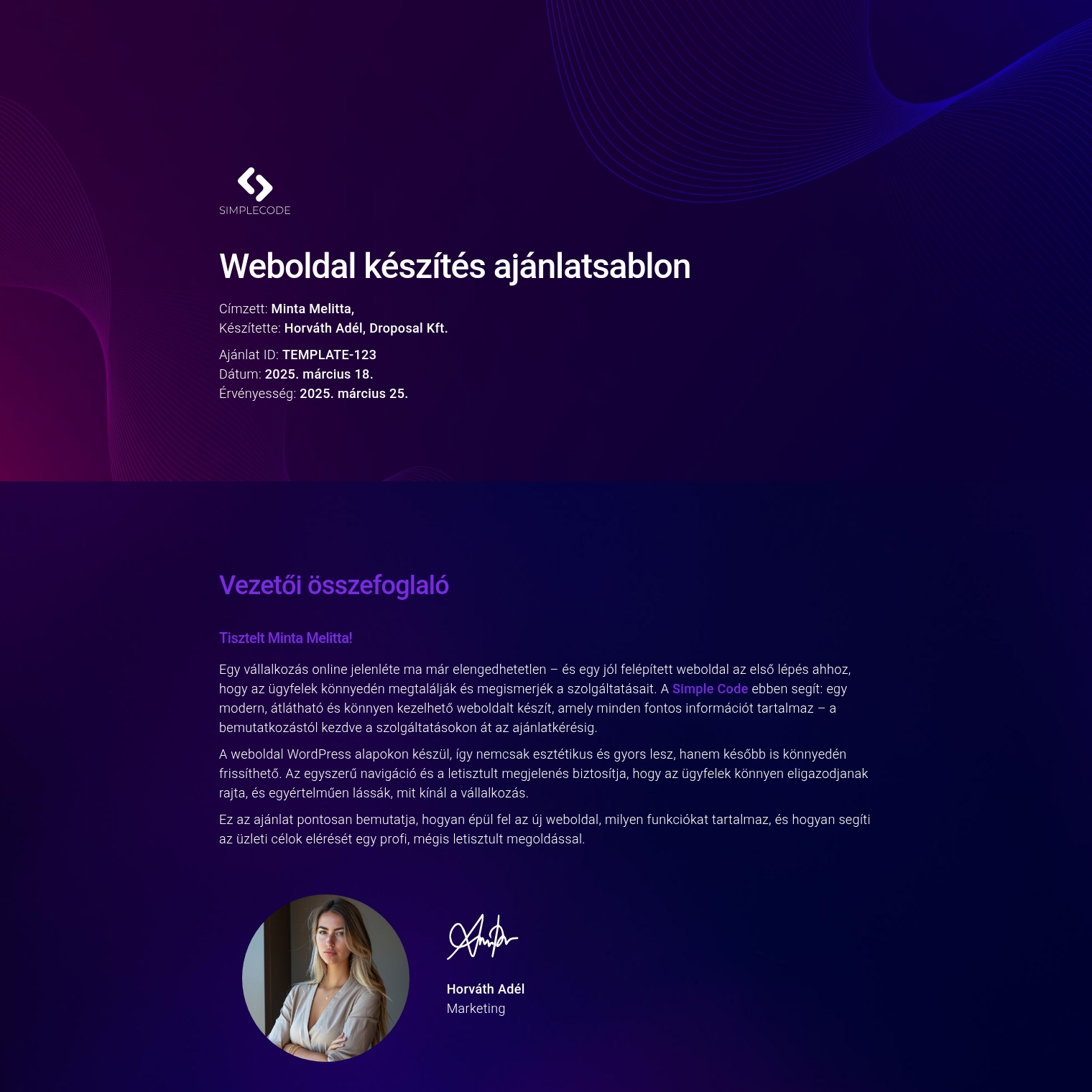 Weboldal készítés ajánlatsablon