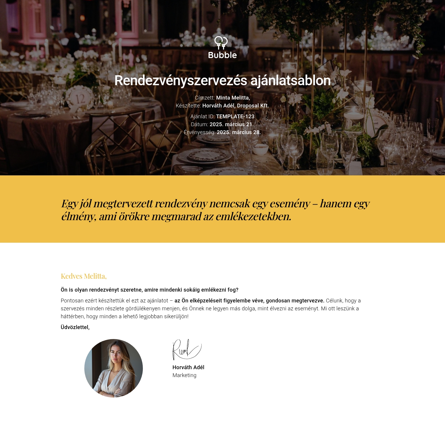 Rendezvényszervezés ajánlatsablon