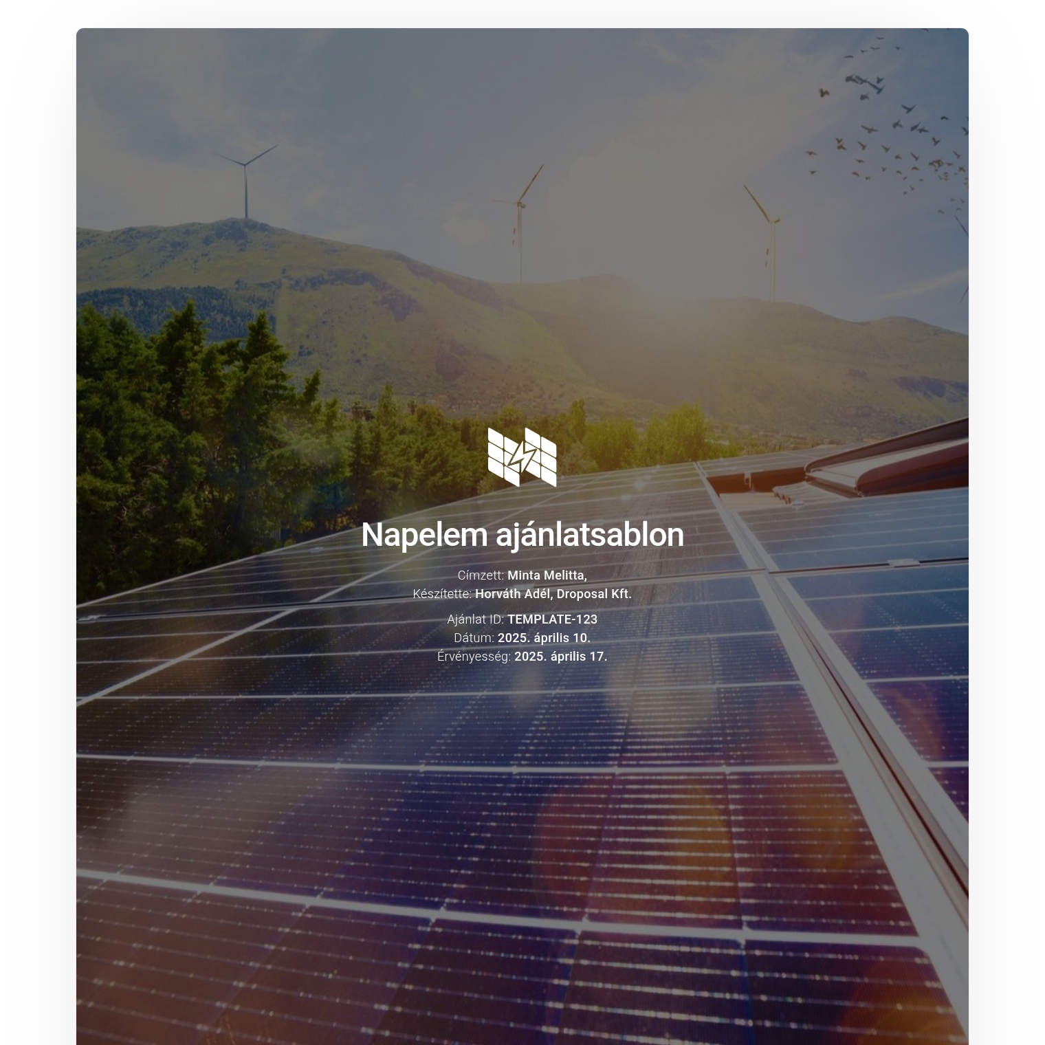 Napelem ajánlatsablon