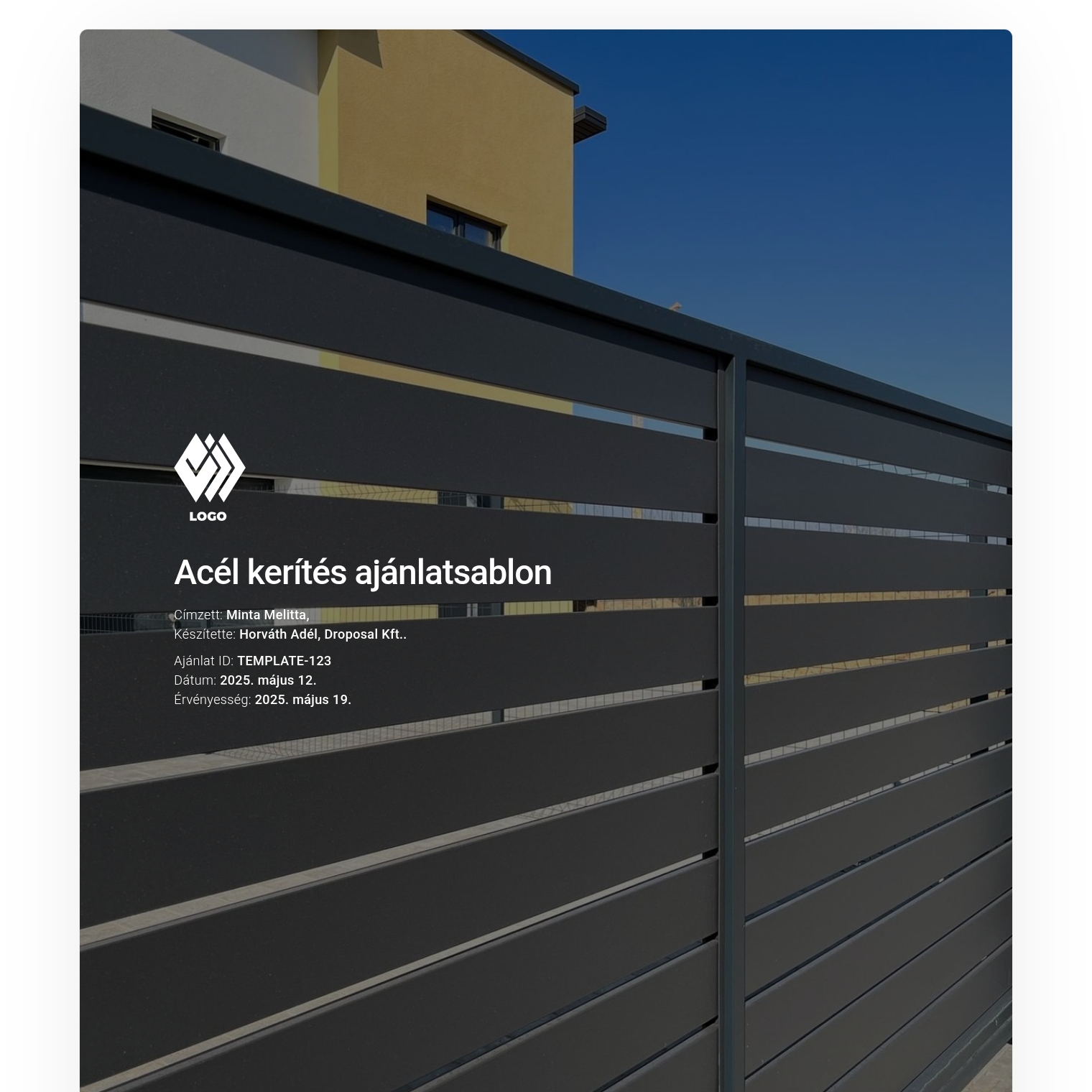 Acél kerítés ajánlatsablon