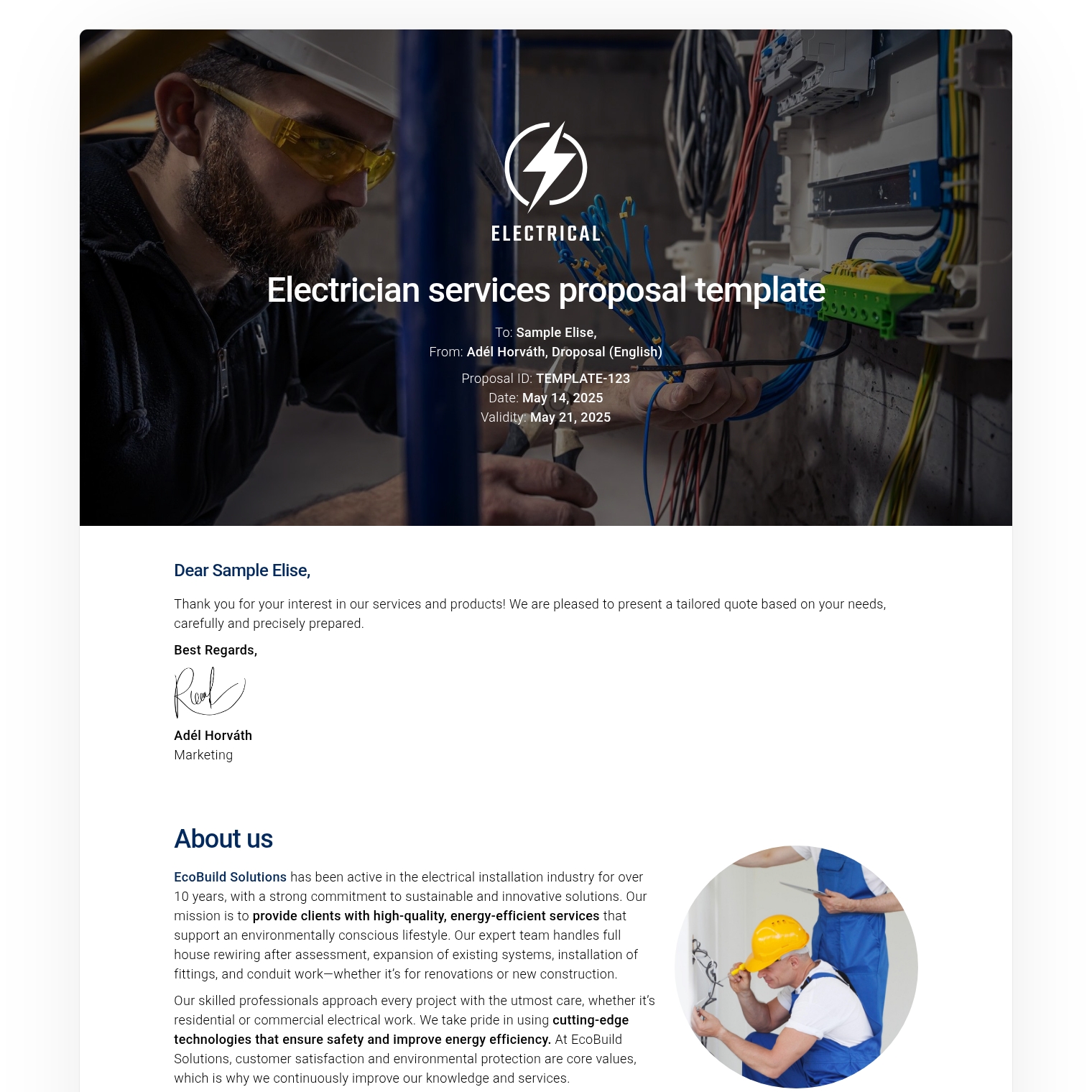 Electrician services proposal template