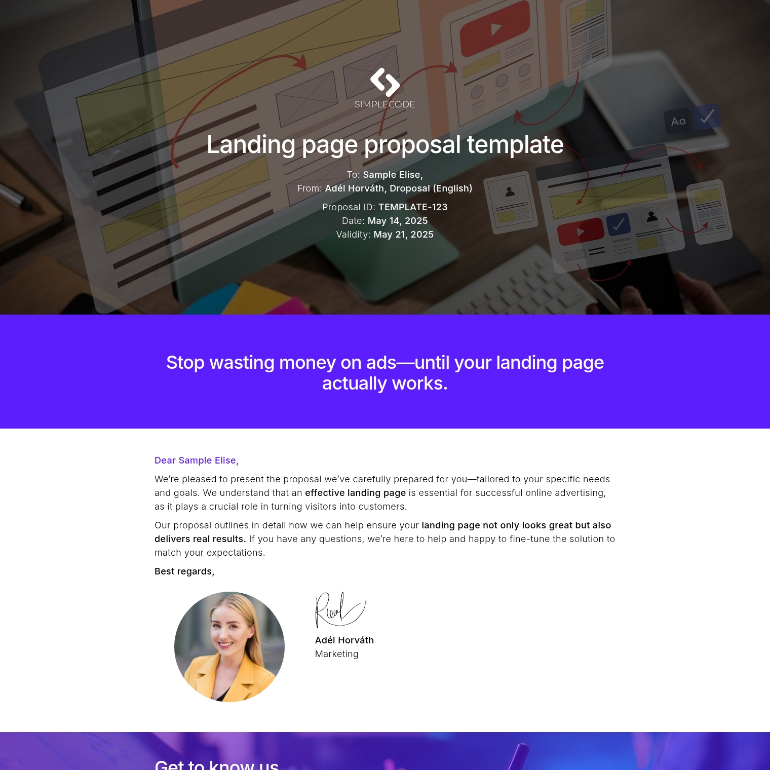 Landing page proposal template