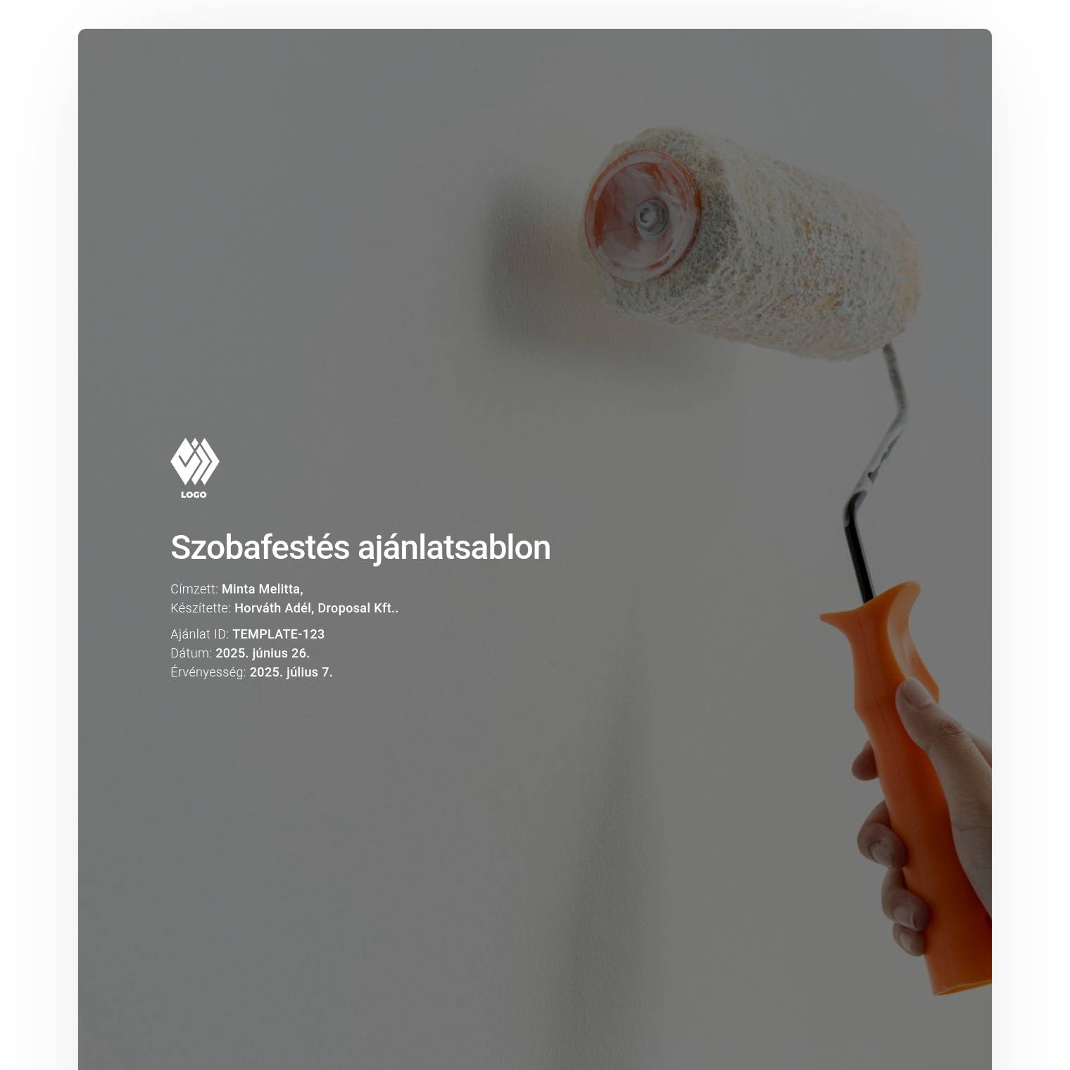 Szobafestés ajánlatsablon